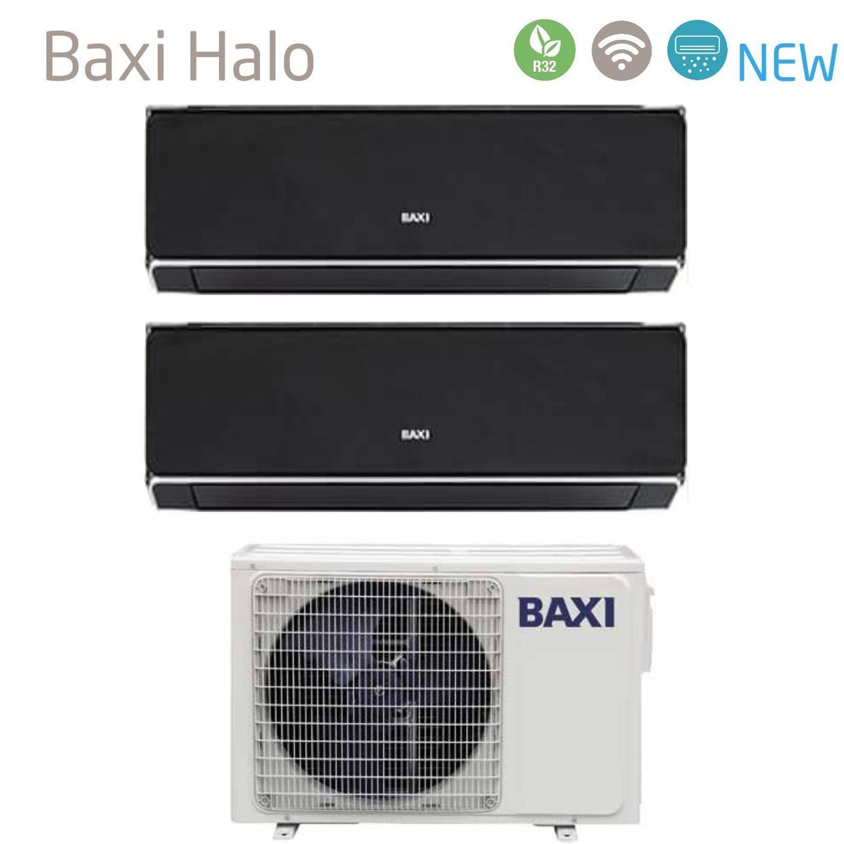 Climatizzatore Condizionatore Baxi Dual Split Inverter Serie HALO NERO 9+9 con LSGT40-2M R-32 Wi-Fi Integrato 9000+9000