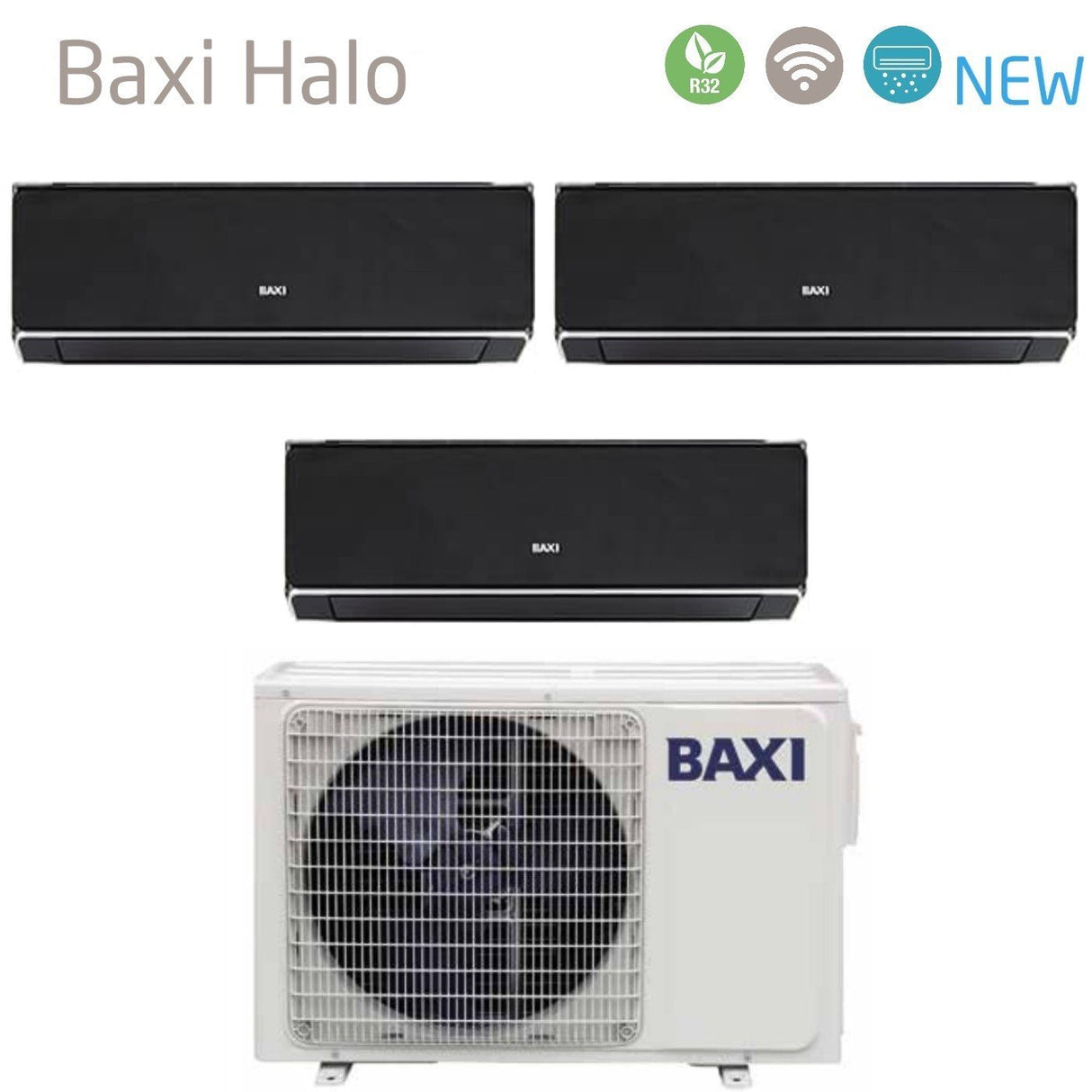 Climatizzatore Condizionatore Baxi Trial Split Inverter Serie HALO NERO 9+9+9 con LSGT60-3M R-32 Wi-Fi Integrato 9000+9000+9000