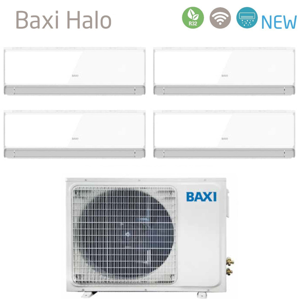 Climatizzatore Condizionatore Baxi Quadri Split Inverter Serie HALO BIANCO 9+9+9+12 con LSGT100-4M R-32 Wi-Fi Integrato 9000+9000+9000+12000