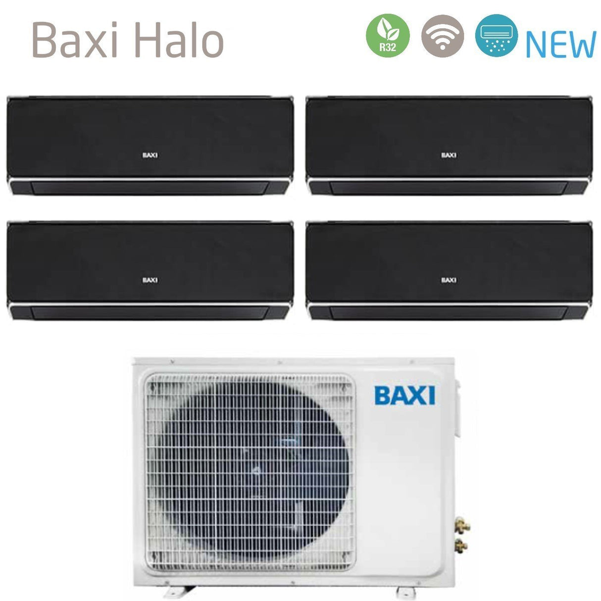 Climatizzatore Condizionatore Baxi Quadri Split Inverter Serie HALO NERO 9+9+12+12 con LSGT100-4M R-32 Wi-Fi Integrato 9000+9000+12000+12000