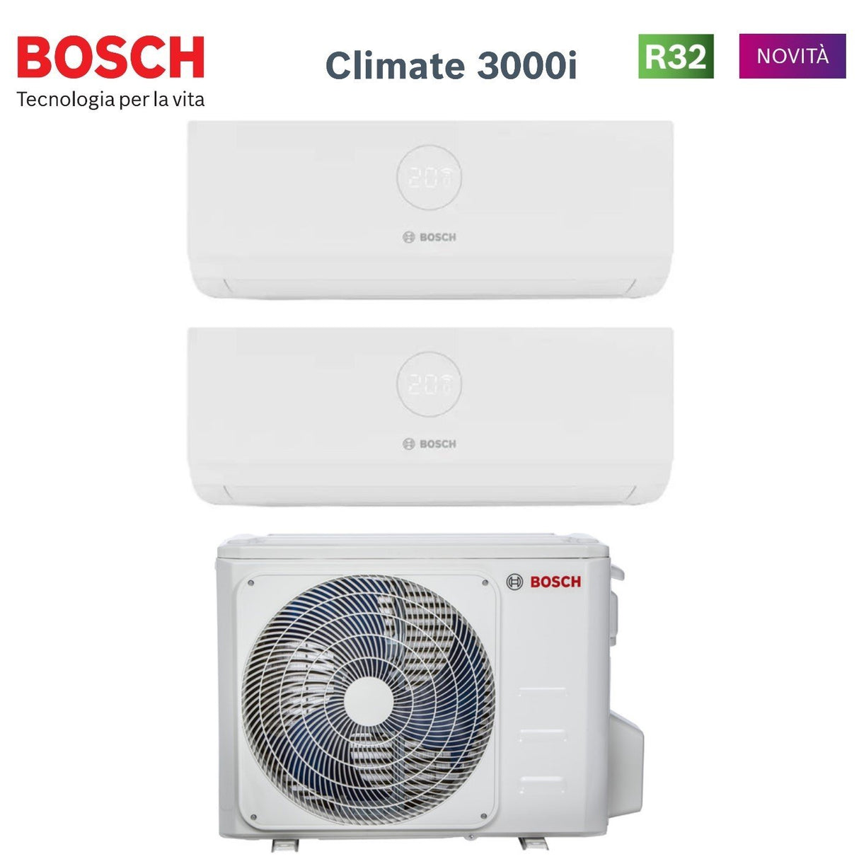 Climatizzatore Condizionatore Bosch Dual Split Inverter serie CLIMATE 3000i 9+12 con MS 18 OUE R-32 Wi-Fi Optional 9000+12000