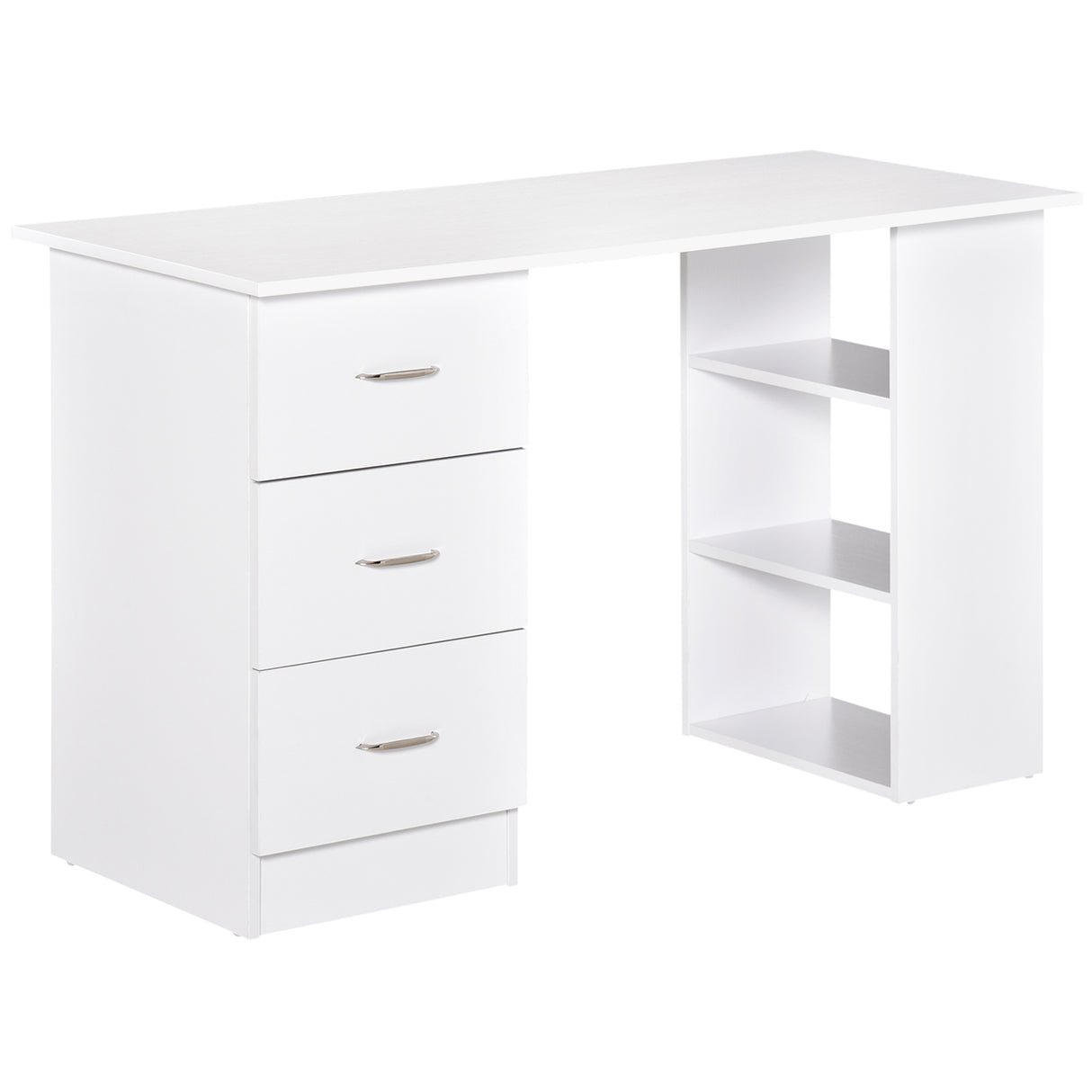 Easycomfort Bureau met PC-lade en 3 laden en 3 planken, bureau voor slaapkamer en kantoor van hout 120x49x72cm wit