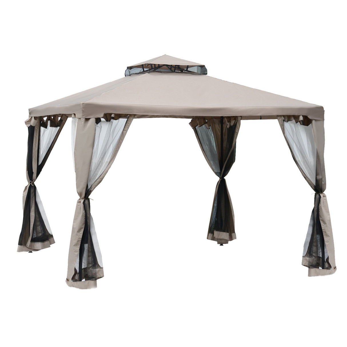 Easycomfort Tuinpaviljoen 3x3m met Muggengaas, Metalen Frame en Polyester Doek, Taupe