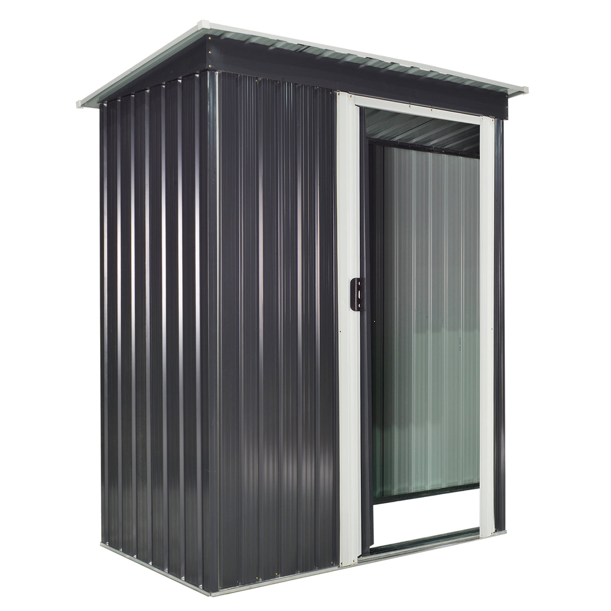 Eenvoudige comforttuin schuur met stalen gereedschapspoort, stalen tuinschuur met schuifdeuren, 163x89x182cm, zwart.