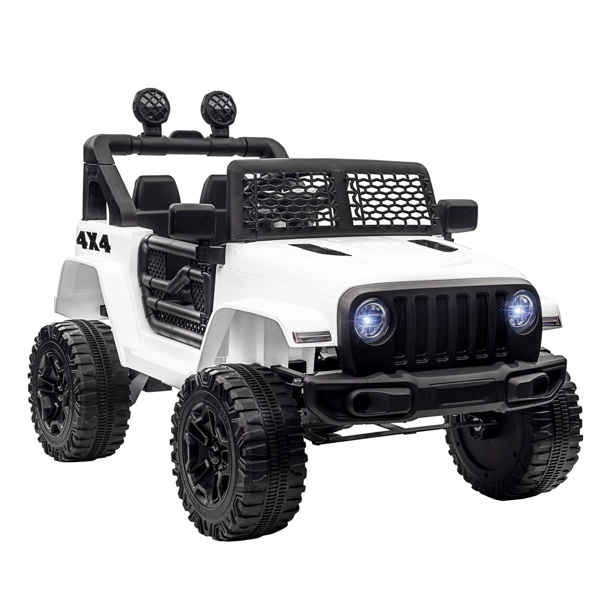 Easycomfort Elektrische Kinderauto Jeep Off-road met Afstandsbediening en 2 Snelheden, 100x65x72 cm, Wit