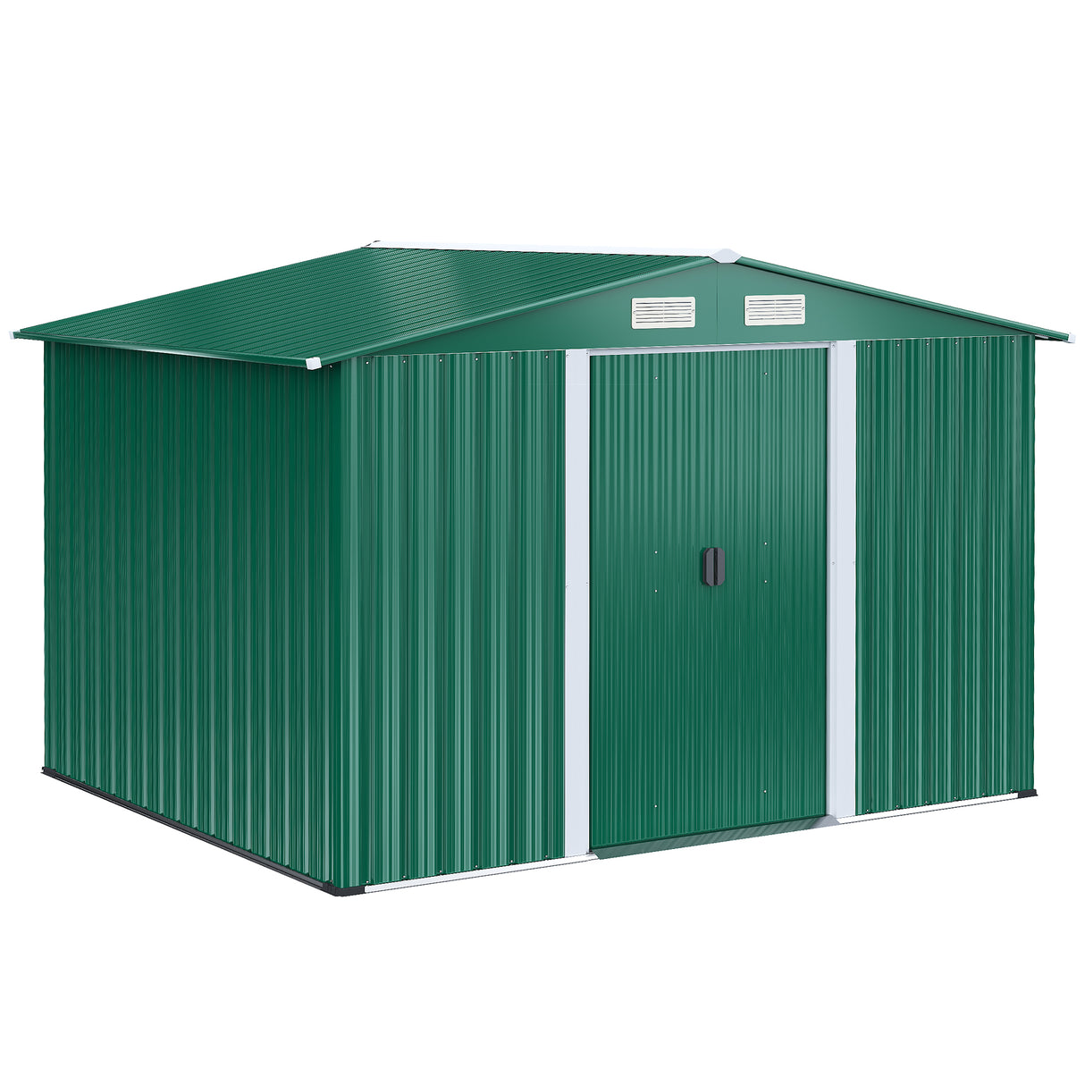 EasyComfort Tuinhuis Gereedschapsschuur van Staalplaat, Tuinhuis van Staal met Bodem en Schuifdeuren, 258x206x178cm, Groen