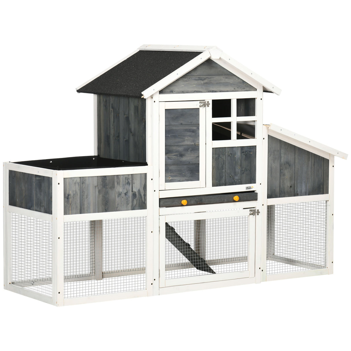 Easycomfort Prefab Kippenhok van Hout met Open Ruimte, Huisje en Nest, 161.5x62.5x115cm, Grijs