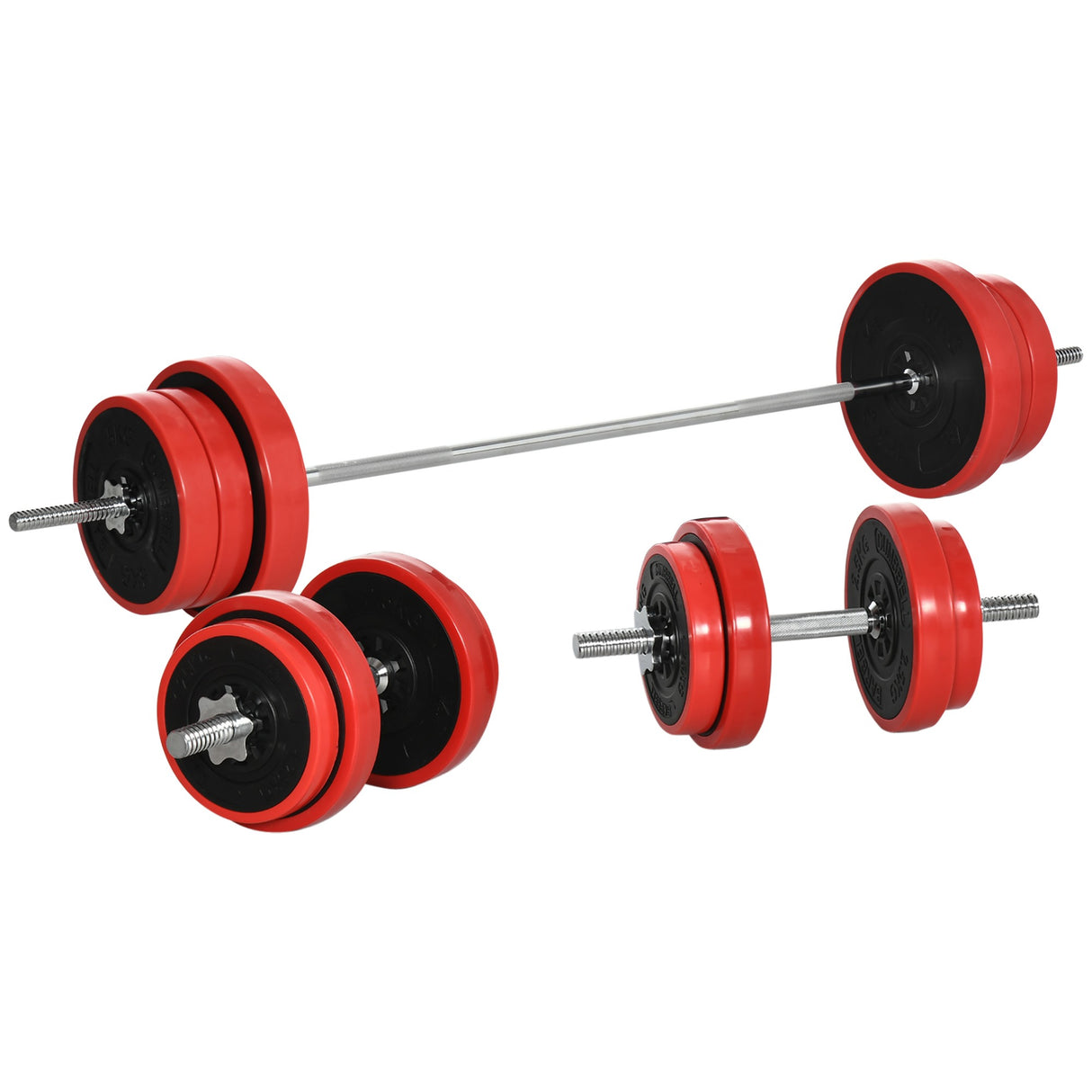 Easycomfort Set Halter en Schijven 65kg totaal voor Thuis Training, van Metaal, IJzerzand en Rubber, Rood