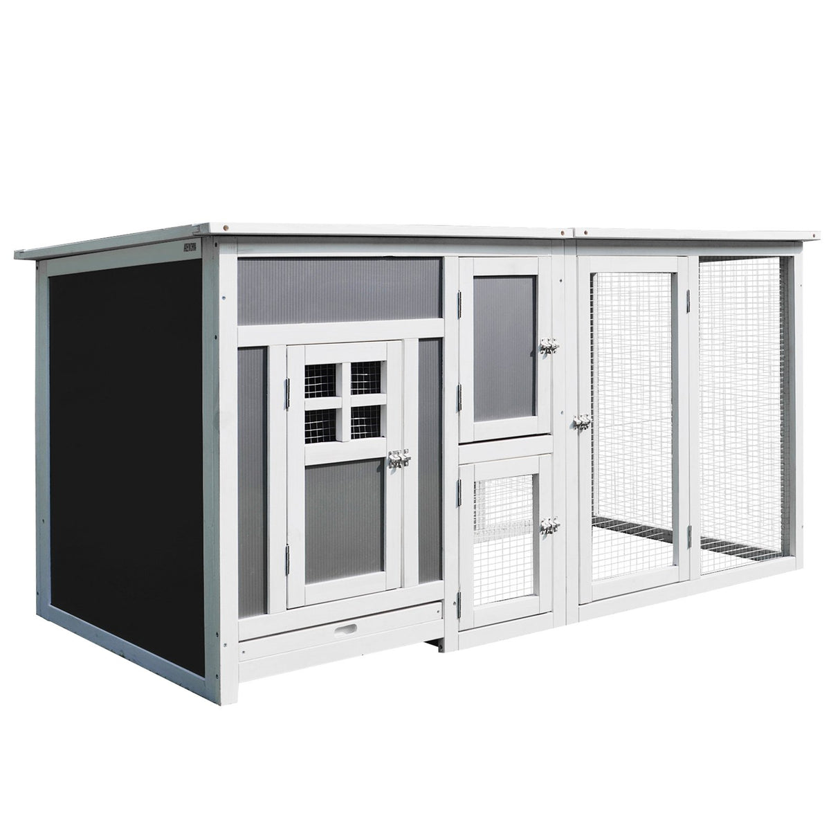 EasyComfort Kippenhok voor Legkippen voor Buiten met Waterdicht Dak en Loopgedeelte, Houten Nestkast, 160x75x80 cm, Grijs en Wit