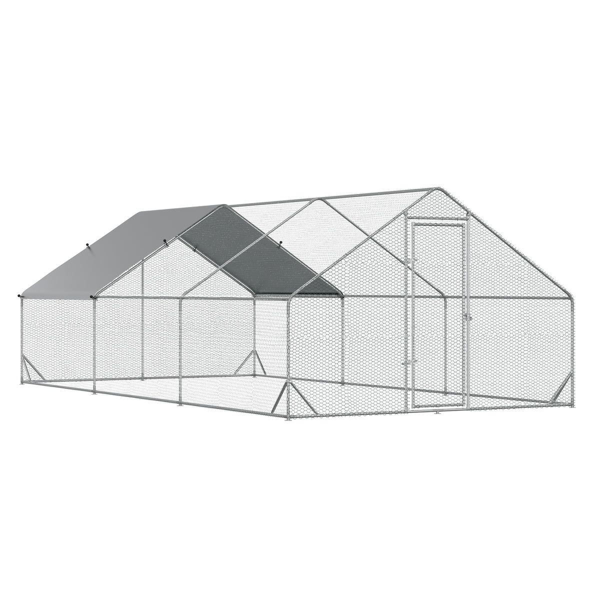 Easycomfort Kippenhok voor in de tuin met verzinkt frame, waterdichte bedekking en zeskantig gaas, 3x6x2m, Zilver