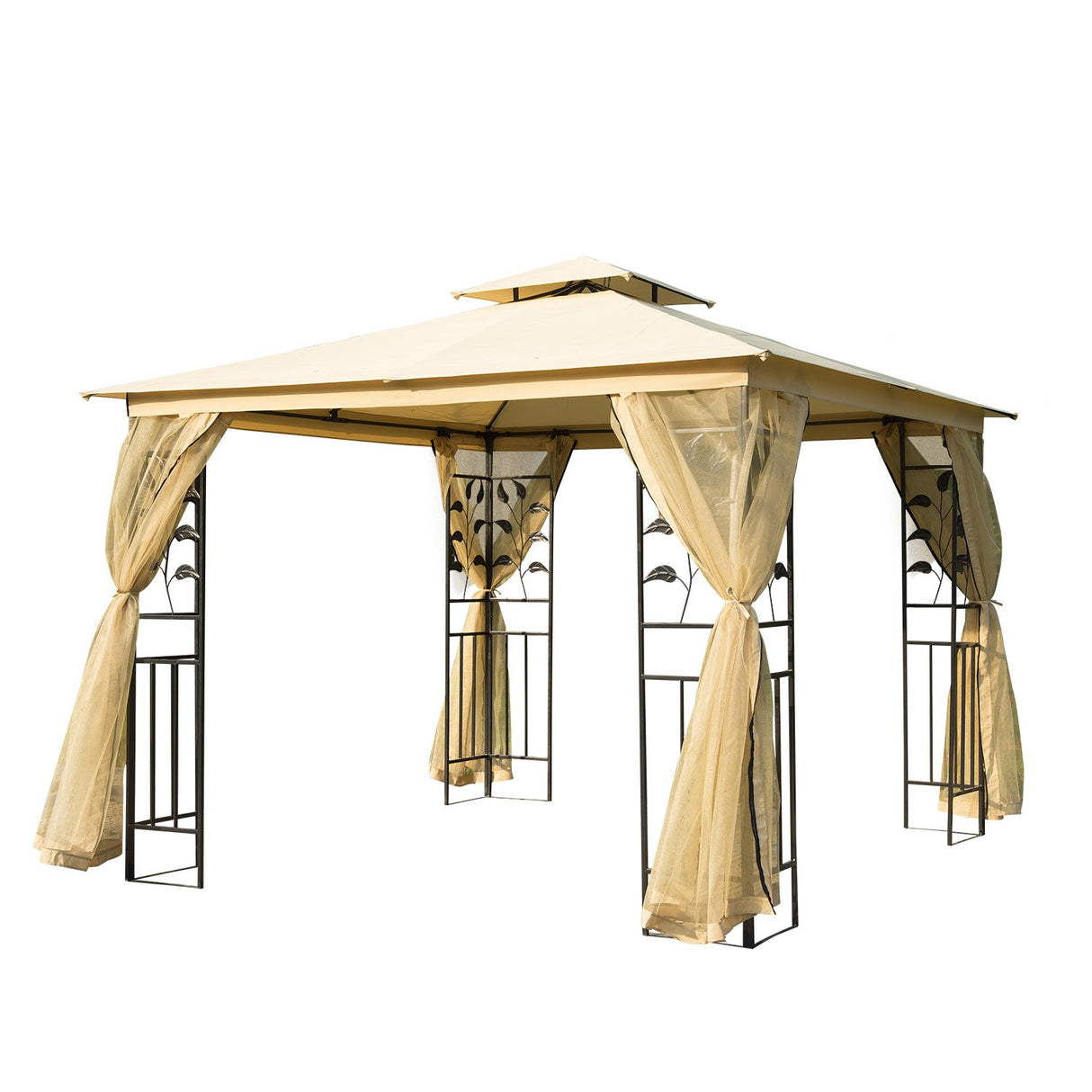 Easycomfort Tuinprieel 3x3m met Muggengaas, Stalen Frame en Dubbel Dak, Beige