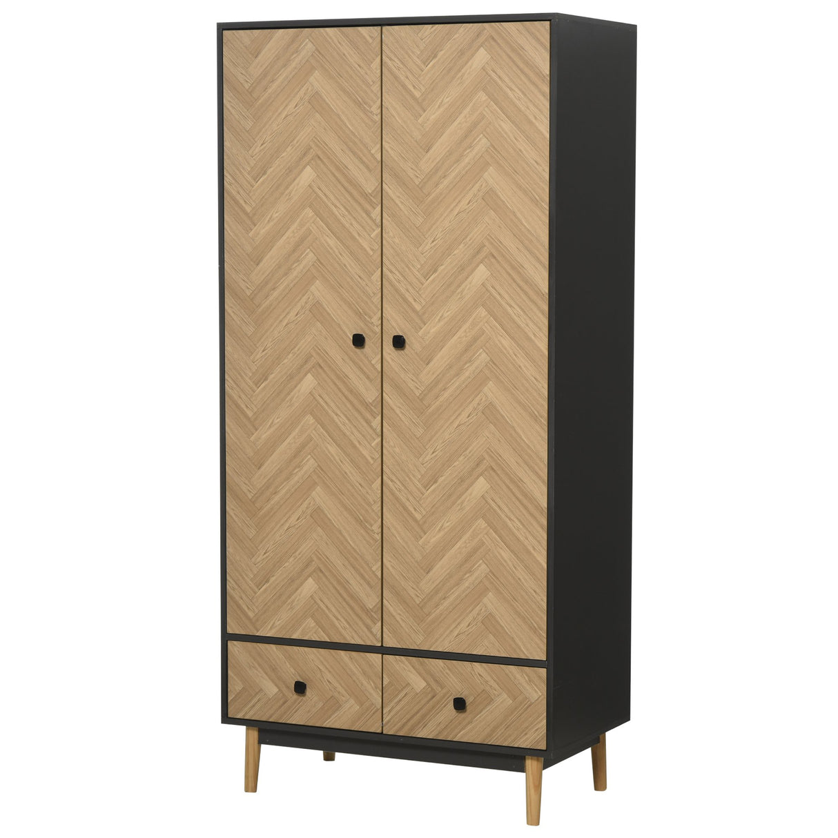 Easycomfort Kledingkast met 2 Deuren van Hout met 4 Vakken, 2 Laden en Kledingstang, Donkergrijs, 90x50x190cm