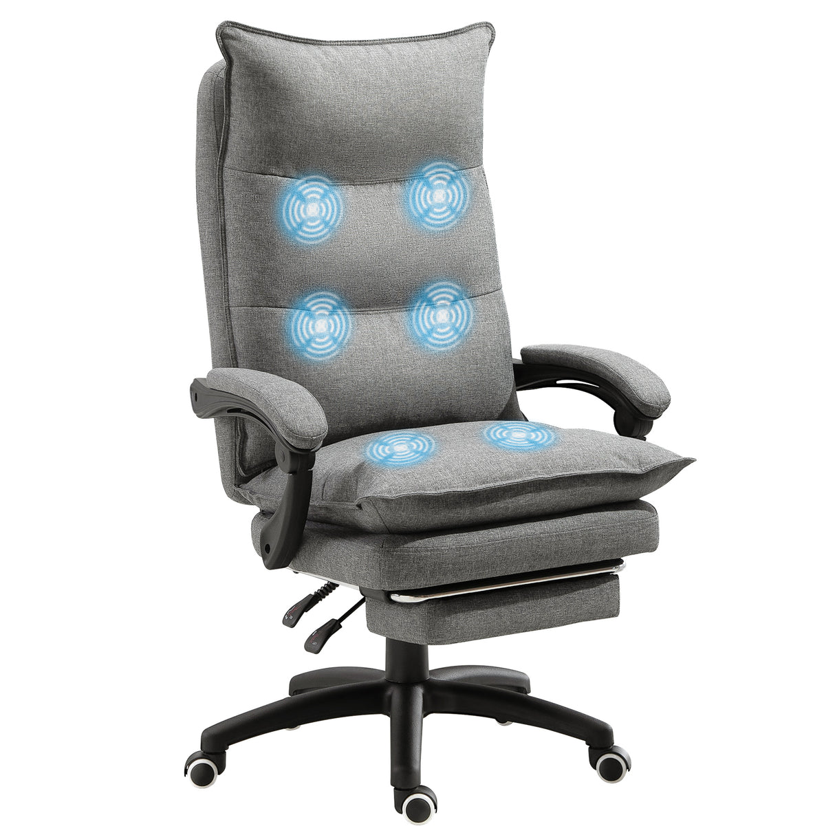 Easycomfort Kantoorstoel met 6 Massagepunten, Verstelbare Hoogte en Wieltjes, 70x62x120-130 cm, Grijs.