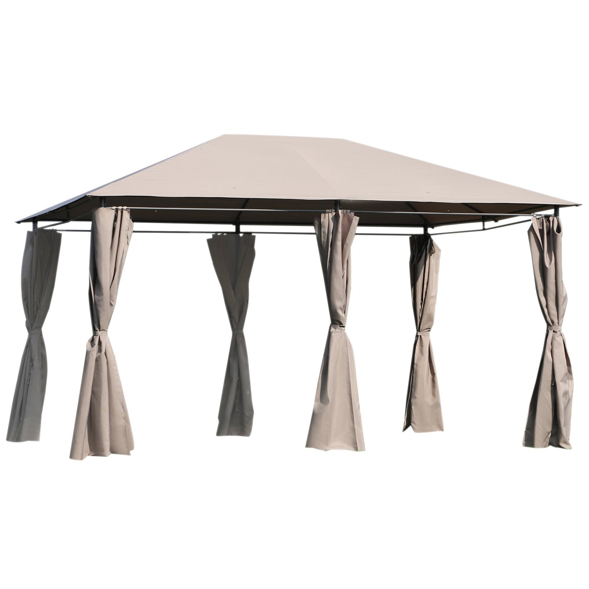 Easycomfort Tuinpaviljoen 4x3m met 6 Verwijderbare Gordijnen, Metalen Frame en Beige Polyester Doek