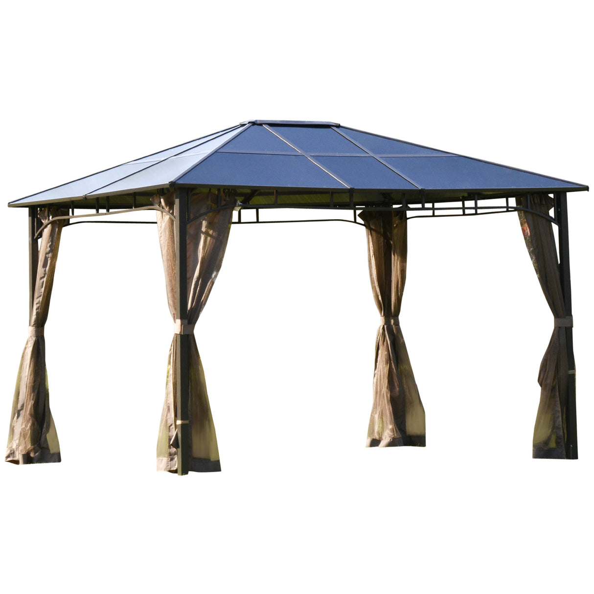 Easycomfort tuinhuis met muskietennet 3.6x3m dak van bruin polycarbonaat