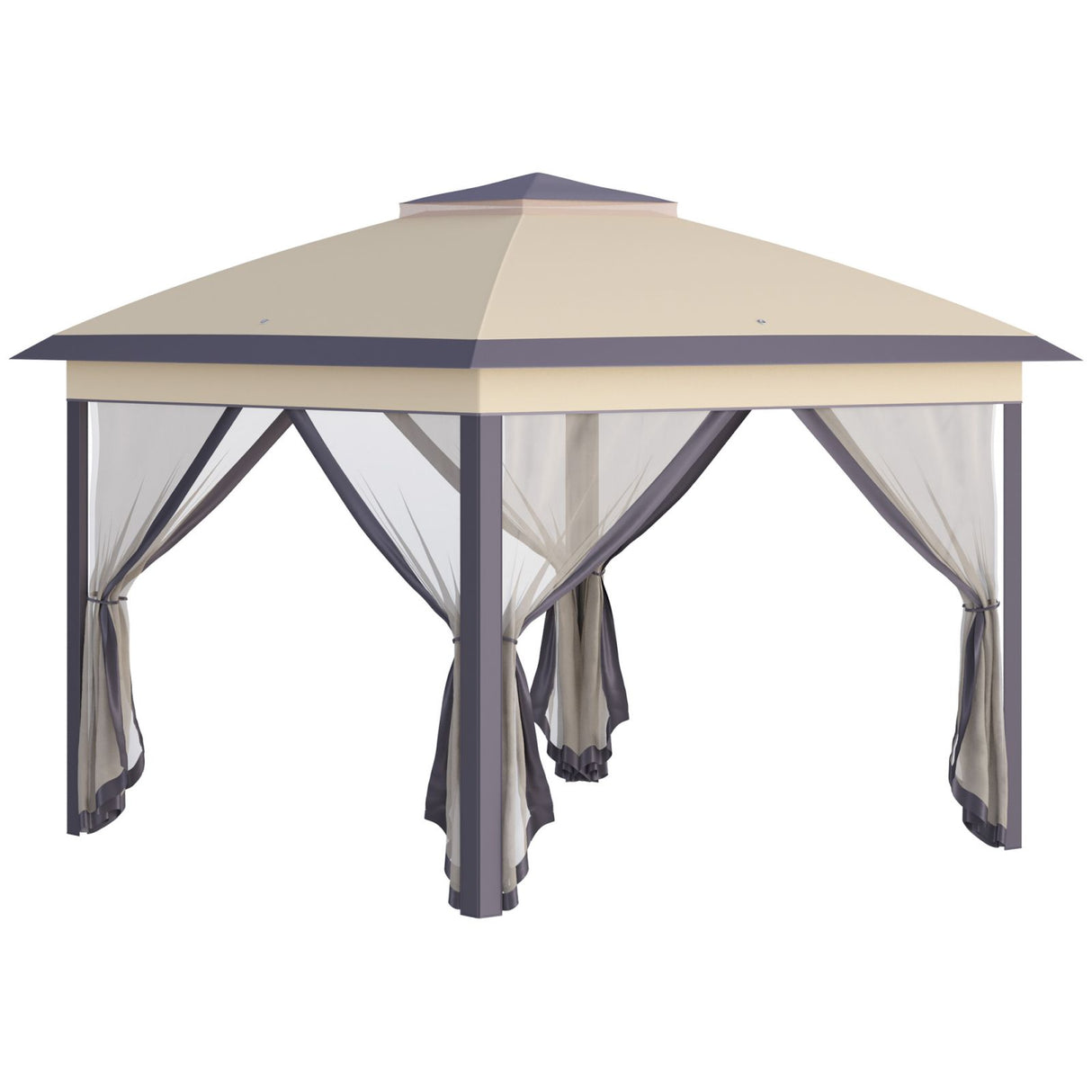 EASYCOMFORT Opvouwbare tuinprieel met muskietennet en verstelbare hoogte, 330x330x288cm - Beige