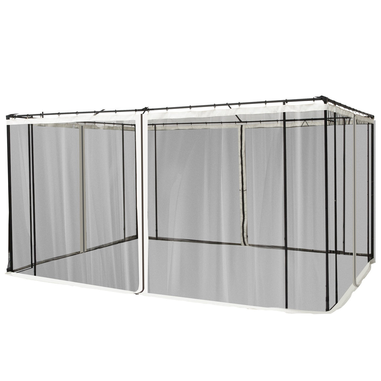 Easycomfort Muggennet voor Gazebo Universele Vervangende Tent met Ritssluiting, 352x207cm - Zwart en Beige