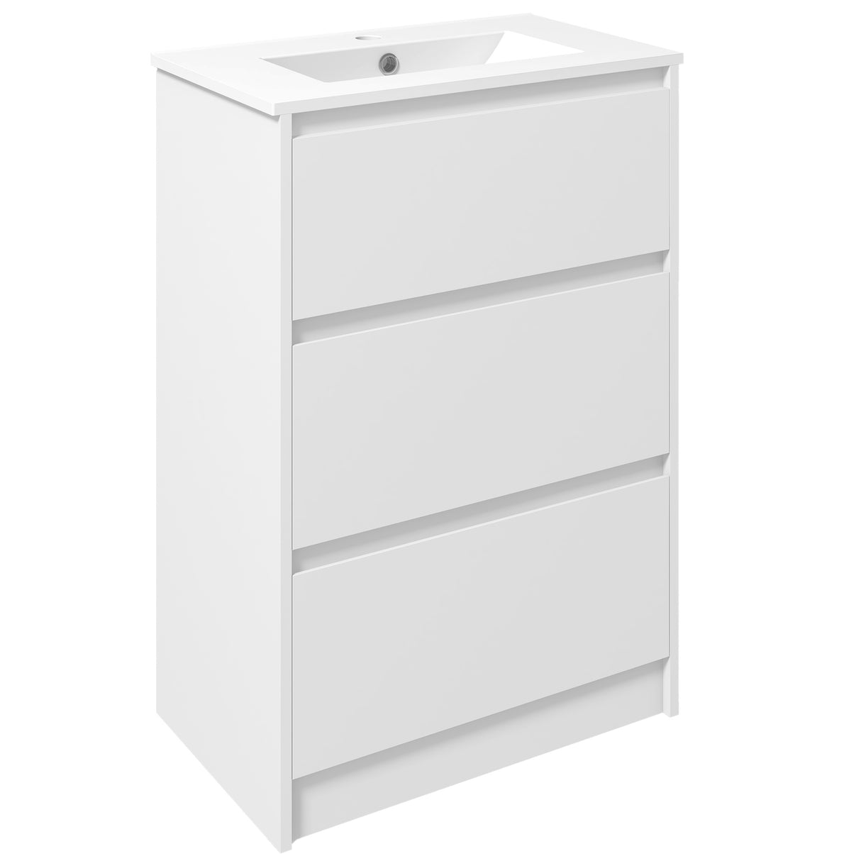 EasyComfort Mobiletto Badkamer met 2 laden in spaanplaat met synthetische keramische wastafel, 61x37x88 cm, Wit