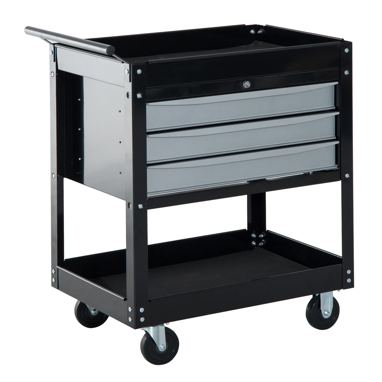 Easycomfort Professionele Werkplaatskar Met Gereedschapskist Van Plaatstaal, Zwart, 68 x 46 x 88cm
