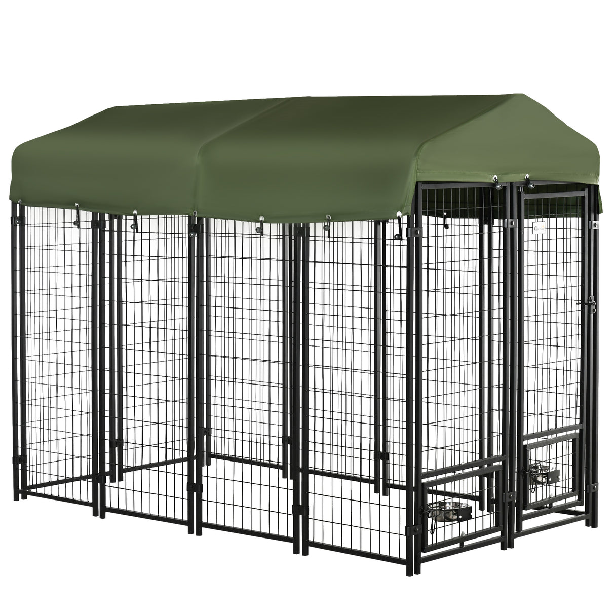 Vertaling: Easycomfort Bench voor Honden van Staal voor Binnen en Buiten met Dak van Oxford-stof en 2 Kommen, 244x122x183 cm