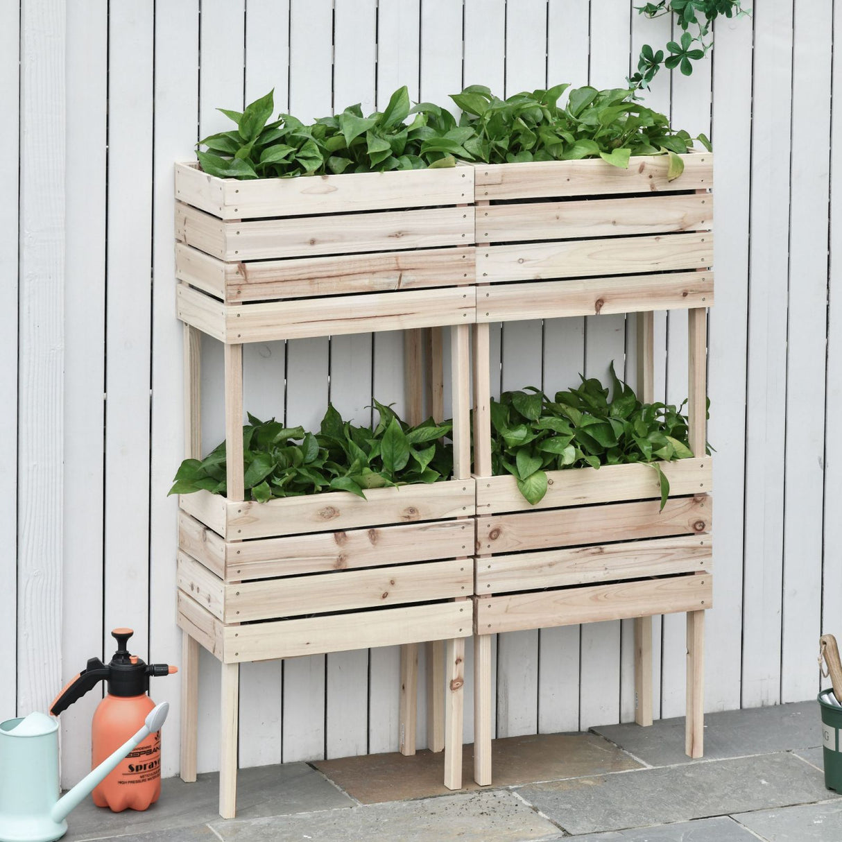 Easycomfort Bed voor Verhoogde Tuin met 4 Bloempotten van 50x30x60cm, in Natuurlijke Houtkleur