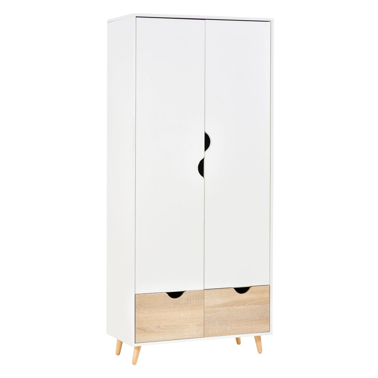 Easycomfort Kledingkast met Twee Deuren van Hout met 1 Plank, 1 Kapstok, 2 Lades met Ingekerfde Handgrepen, Wit 80x40x180cm