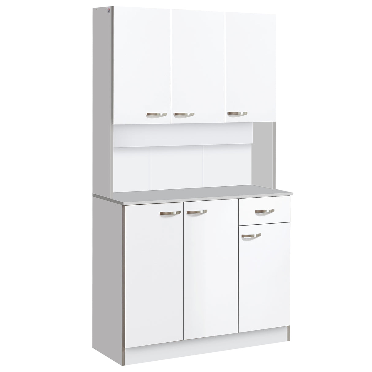 Easycomfort Hoge Keukenkast met Laden en Kastjes, van Hout, 101x39x180 cm, Wit en Grijs.