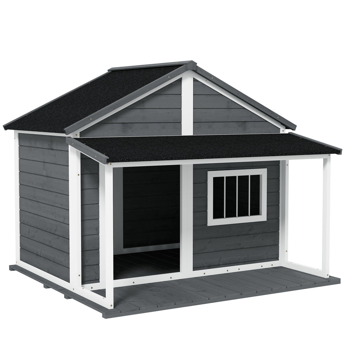 Easycomfort Hondenhok voor buiten met terras, raam en waterdicht dak, 124x112x105cm, Grijs