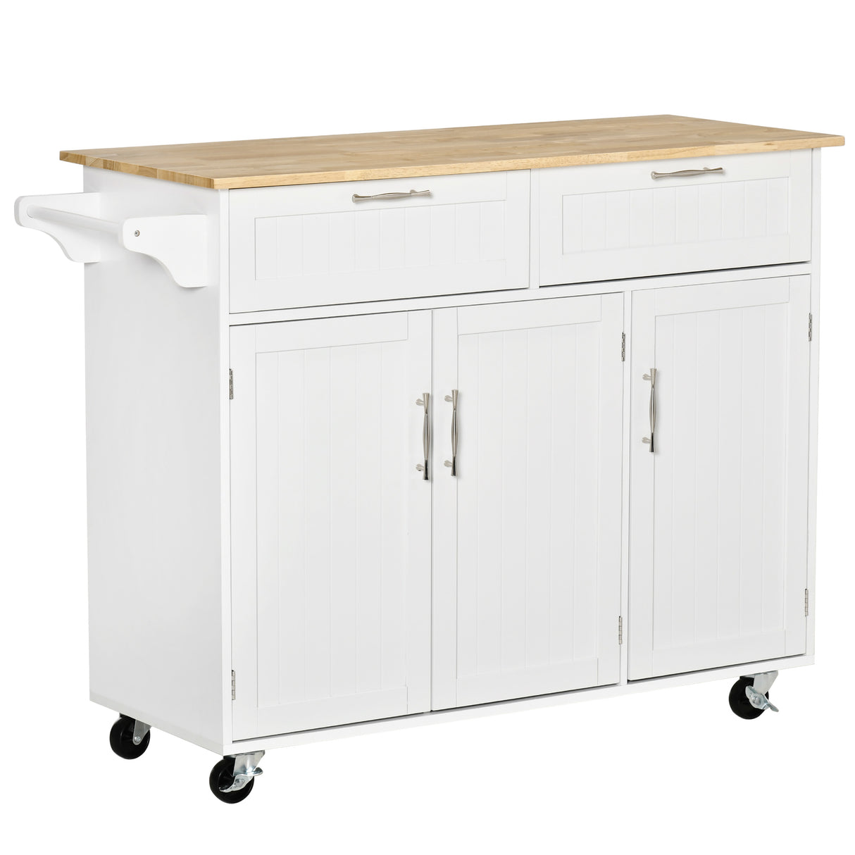 Easycomfort Keukentrolley van Hout met 2 Lades, 3 Deuren en 4 Wielen 121x46x91cm - Wit