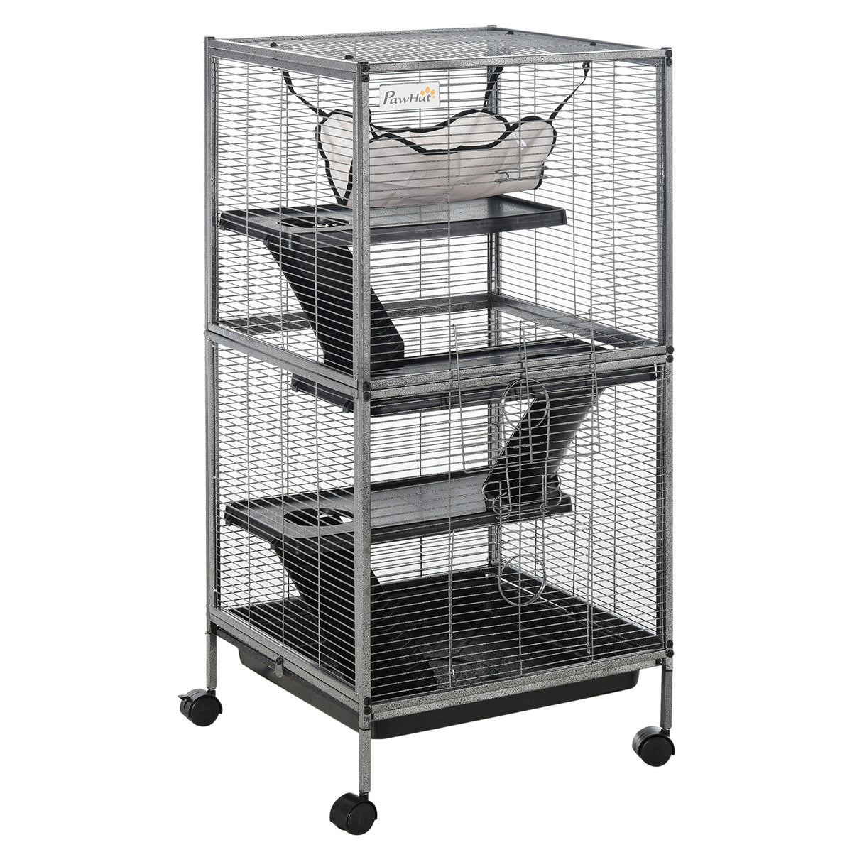 Easycomfort Kooi van Staal voor Knaagdieren, Hamsters en Chinchillas met 3 Verdiepingen, 4 Wielen, Hangmat en Uitneembare Lade 52 x 52 x 113.5cm