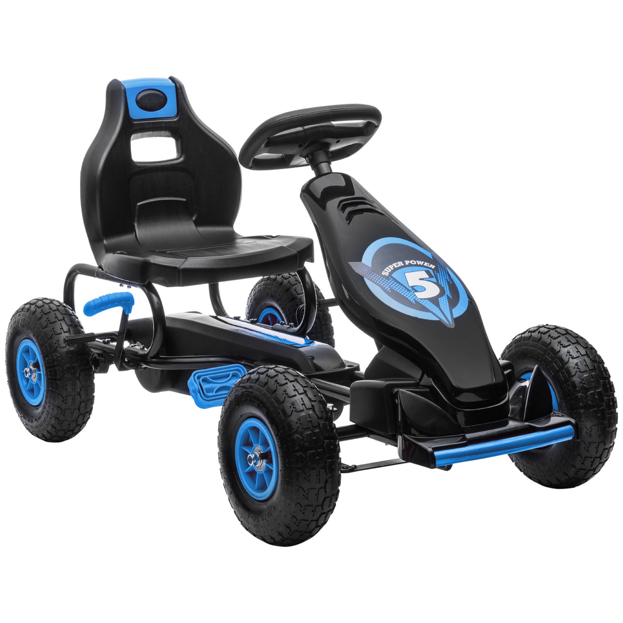 Easycomfort Trapauto met Pedalen voor Kinderen van 5-12 Jaar met Verstelbare Zitting en Opblaasbare Wielen, Blauw