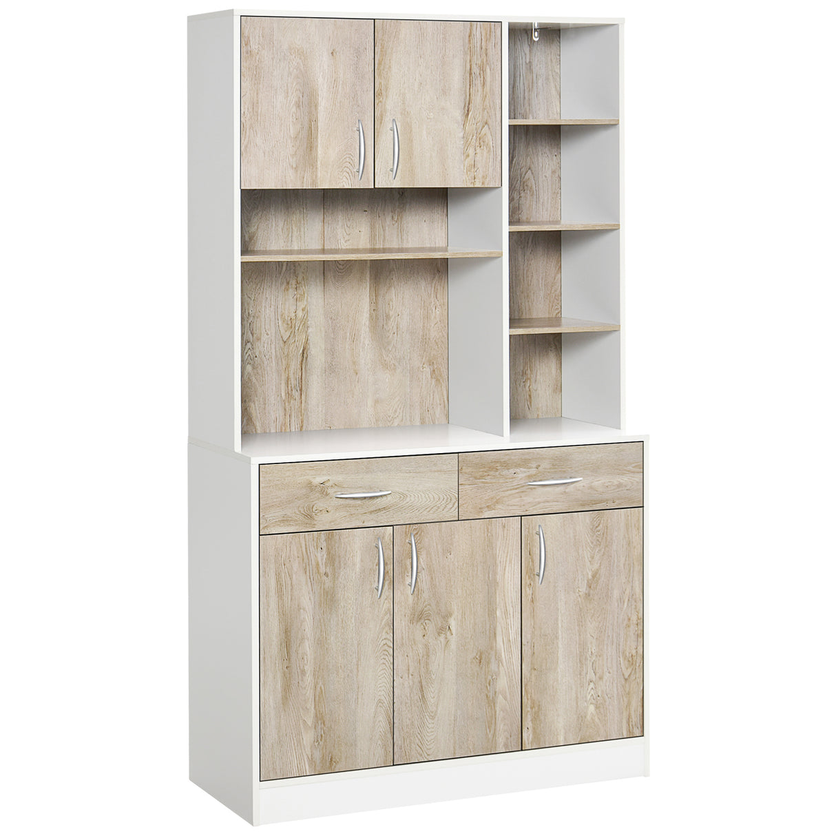 Easycomfort Mobiel Buffet Keukenkast, Deuren Laden en Open Vakken, 100L x 39P x 181.5Hcm Wit en Hout