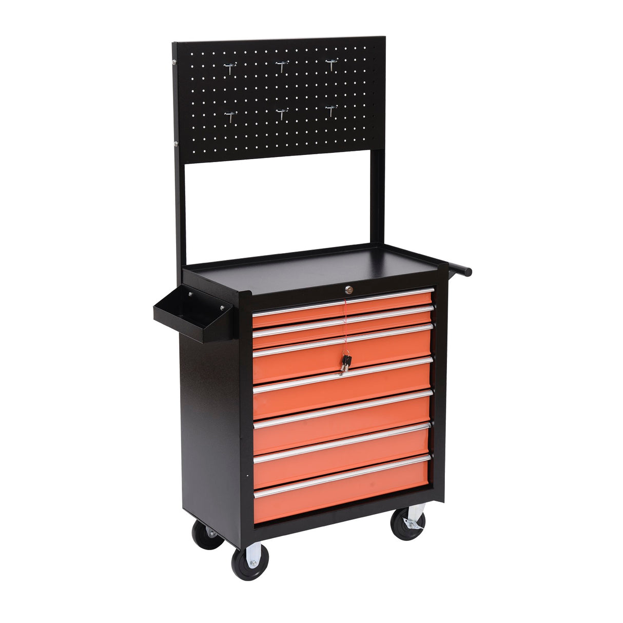 Easycomfort gereedschapswagen gereedschappen uitrusting met ladekast 61,5 x 33 x 76 cm zwart en oranje