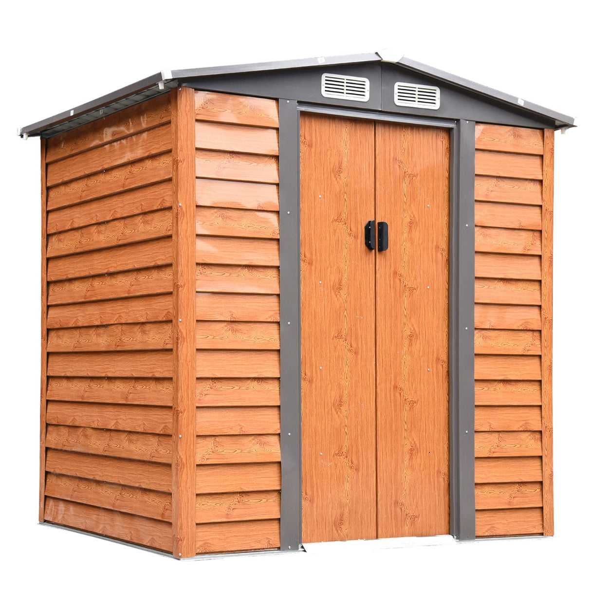 Easycomfort Tuinhuisje van staal en PP met luchtopeningen en basis, 197x163x178-200 cm, Bruin