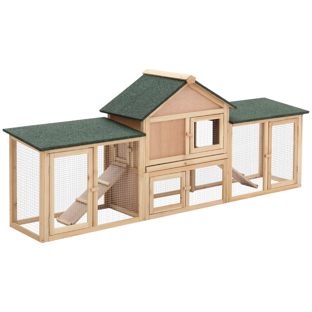 Easycomfort Konijnenhok met Loopgang en Waterdicht Dak, Hout, 210x45.5x84.5cm