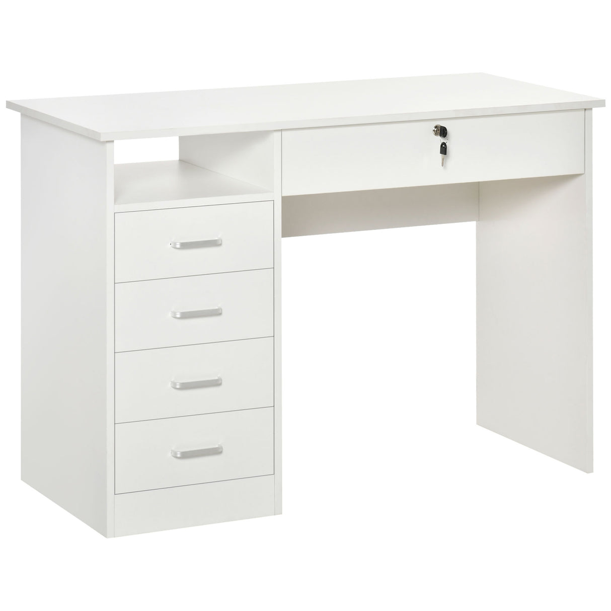 Easycomfort Bureau voor slaapkamer of kantoor van hout met 2 lades en 2 sleutels, 110x50x76cm - Wit
