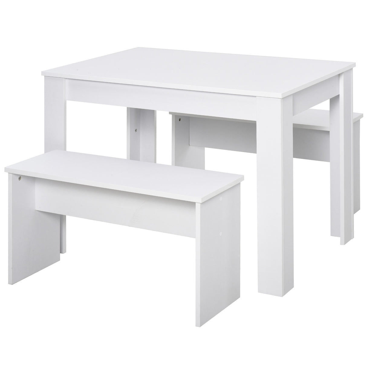 Easycomfort Set 3 stuks Tafel met 2 banken voor moderne keuken, bar of eetkamer, in wit hout, 2 zitplaatsen, 110x70x75cm