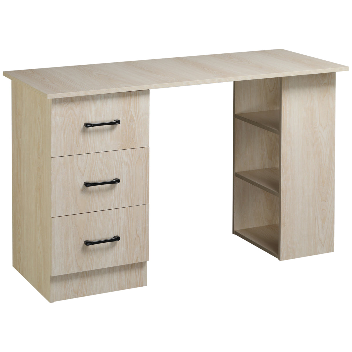 Easycomfort Moderne PC-bureau voor slaapkamer met 3 lades en 3 houten planken voor huis en kantoor 120x49x72cm