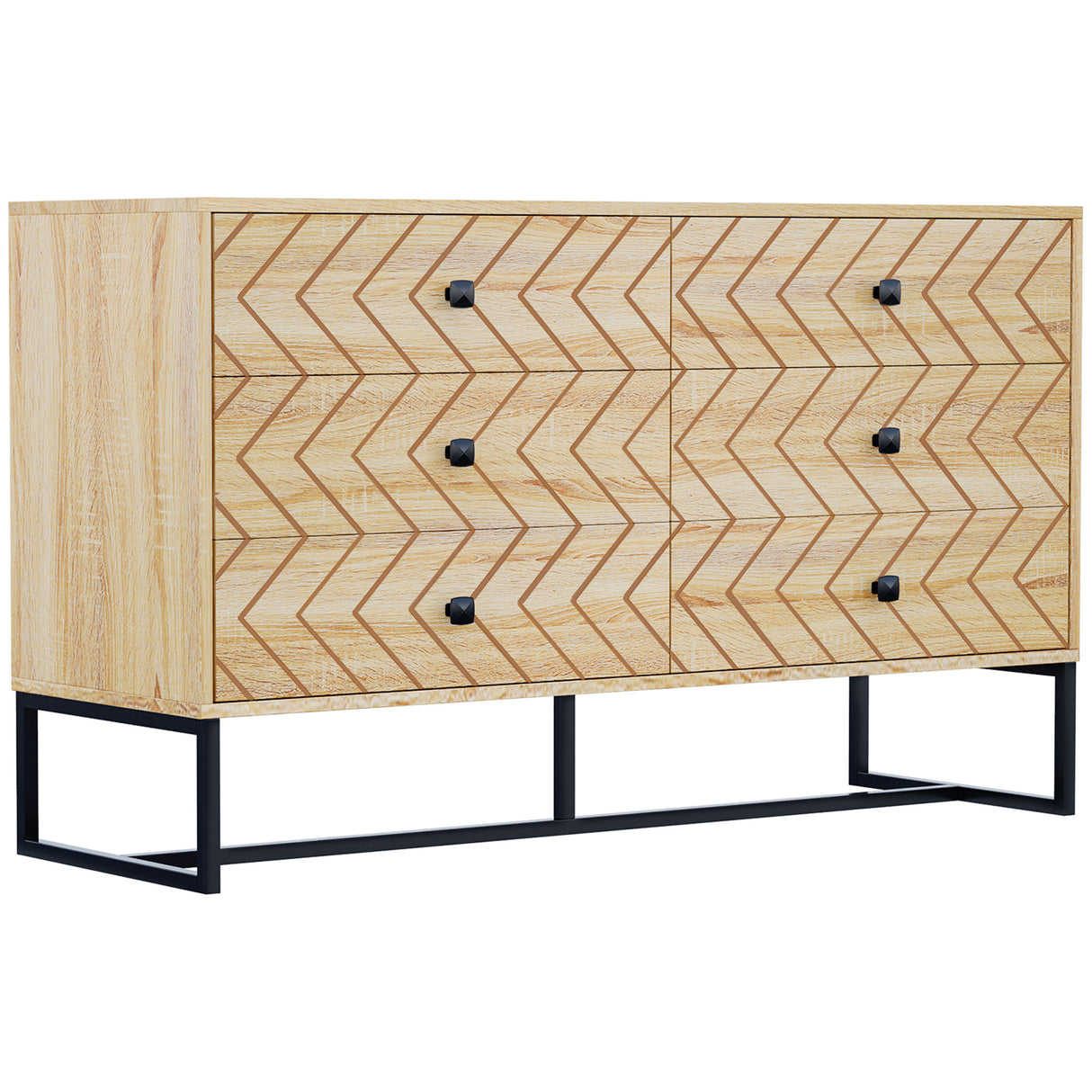 Easycomfort ladekast voor slaapkamer met 6 laden in golven vintage stijl, ladekast met Scandinavisch designcombinatie van MDF en spaanplaat 120x39.5x71cm.