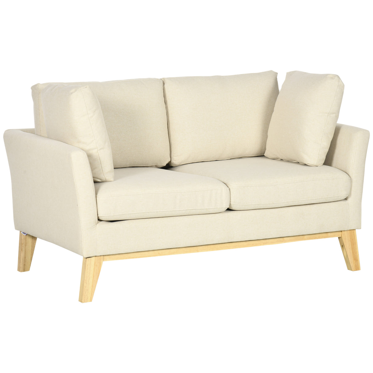 EasyComfort Tweezitsbank van Eucalyptus Hout en Linnen Effect Stof met 2 Kussens, 137x78x78 cm, Beige