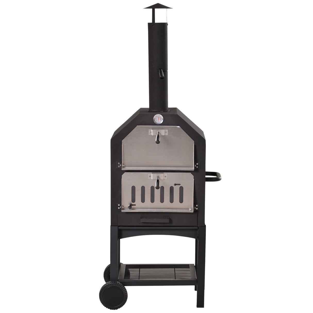 Easycomfort Pizza Barbecue met Houtskool, BBQ voor Buiten/Tuin van Roestvrij Staal met Thermometer, 64x54x160cm