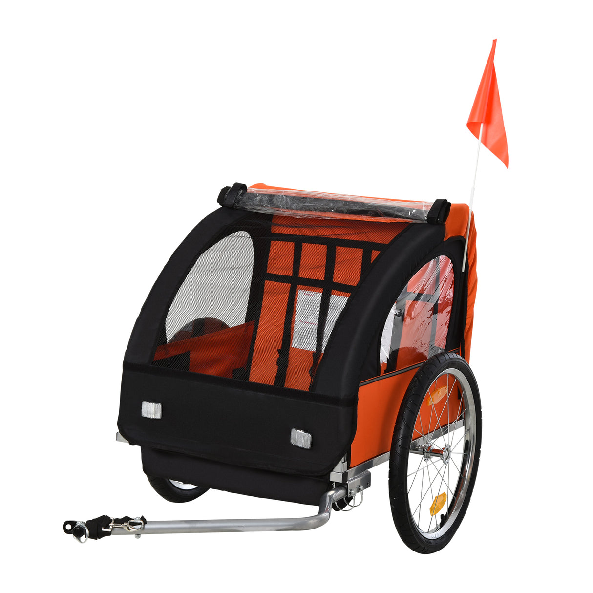 Easycomfort Fietskar voor Kinderen met 2 Zitplaatsen, 2 Veiligheidsgordels, Stalen Frame en Oranje Oxford Stoffen Afdekking.