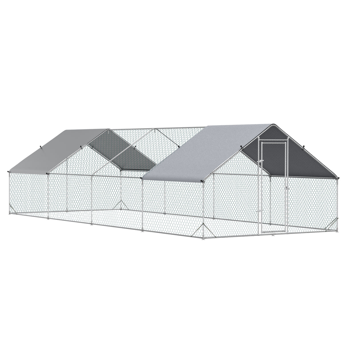 Easycomfort Kippenhok voor in de tuin met verzinkt frame, waterdichte bedekking en zeskantig net, 3x8x2m, zilver
