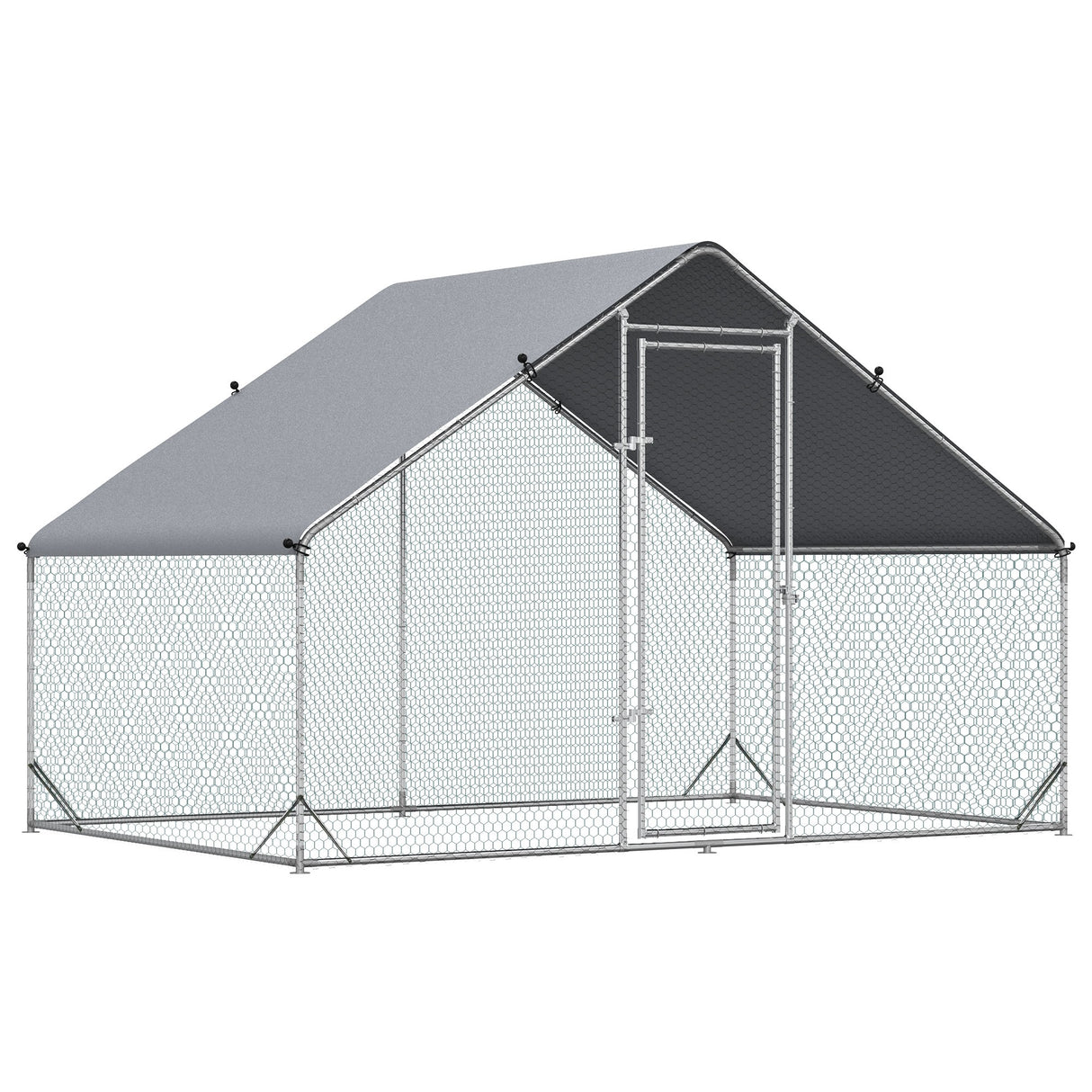 Easycomfort Tuin kippenhok met gegalvaniseerd frame, waterdichte hoes en zeskantig gaas, 3x2x2m, zilver