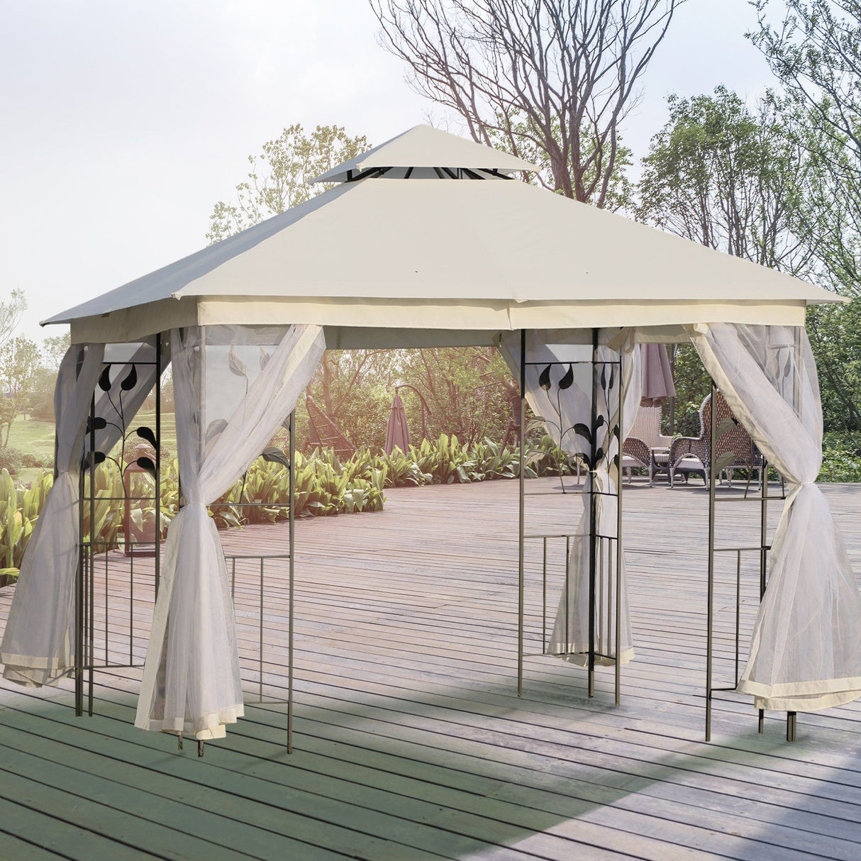 Easycomfort Tuinpaviljoen 3x3m met Muggennet, Stalen Frame en Dubbel Dak, Wit