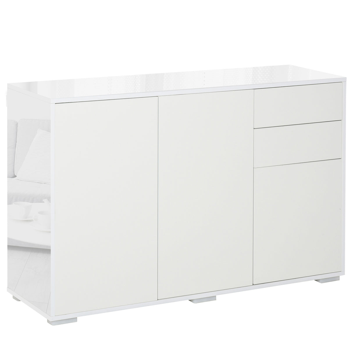 Easycomfort Mobiele Multifunctionele Kast van Wit Hout met 2 Laden en 2 Kasten met Drukopening, 117x36x74 cm