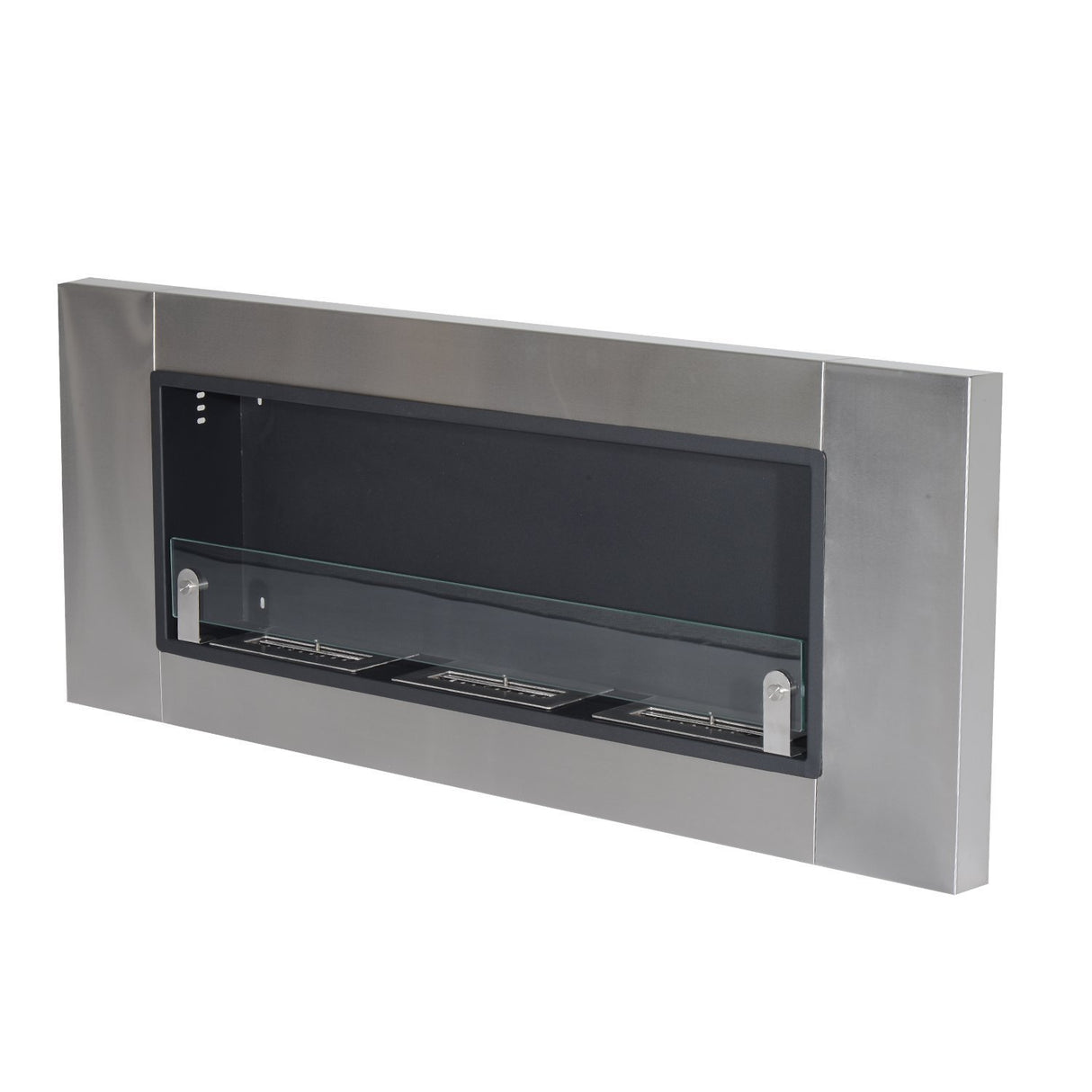 EasyComfort Bio-ethanol Wandhaard van Roestvrij Staal Geurloos met 3 Brandstoftanks 1.5LT, 136 x 14 x 54cm, Zilver en Zwart