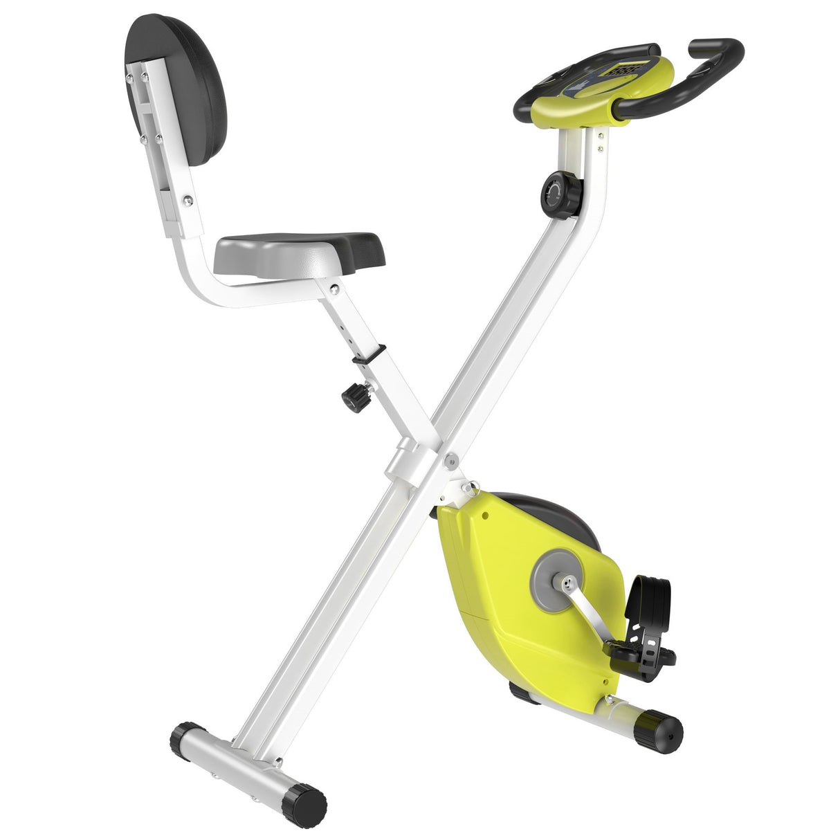 Easycomfort Opvouwbare Fitness Hometrainer van Staal met Verstelbare Hoogte, Spinning Fiets met 8 Niveaus Magnetische Weerstand, LCD-scherm, Geel, 43x97x109cm