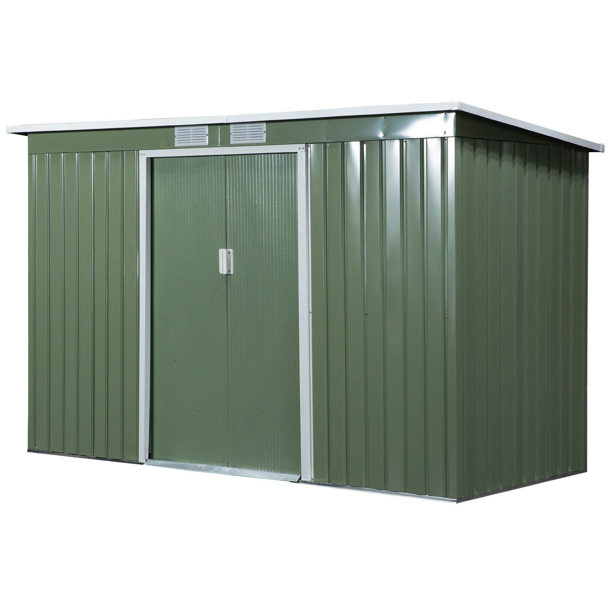 Easycomfort Tuinhuisje Gereedschapsschuur van Staalplaat, Tuinschuur van Staal met Schuifdeuren, 280x130x172cm, Lichtgroen