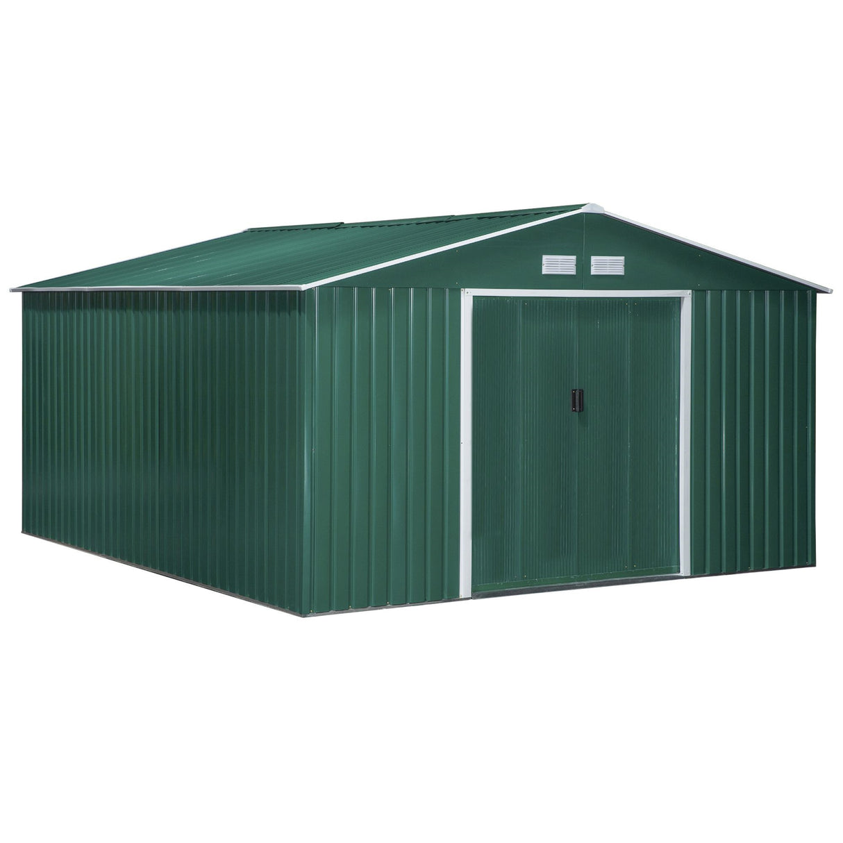 Easycomfort Tuinhuisje met 2 Schuifdeuren en 4 Luchtopeningen van Staal, 340x386x200cm, Groen